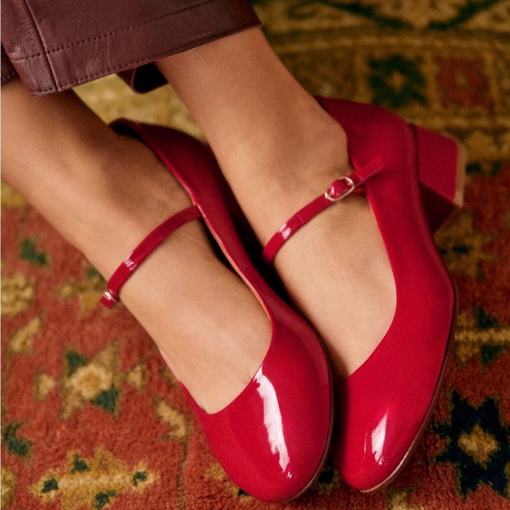 Sezane Angelique Glossy Red Mary Jane Heels